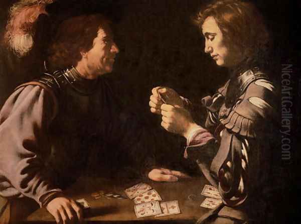 The Gamblers Oil Painting by Follower of Caravaggio, Michelangelo