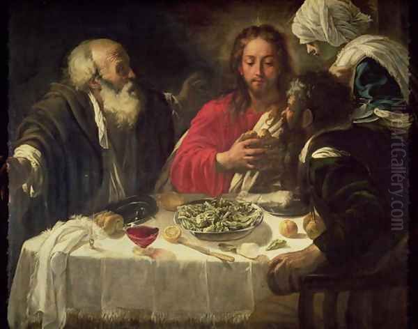 The Supper at Emmaus, c.1614-21 Oil Painting by Follower of Caravaggio, Michelangelo