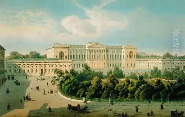 Palace of Grand Duke Mikhail, View from the Square, 1850s Oil Painting by J. Charlemagne