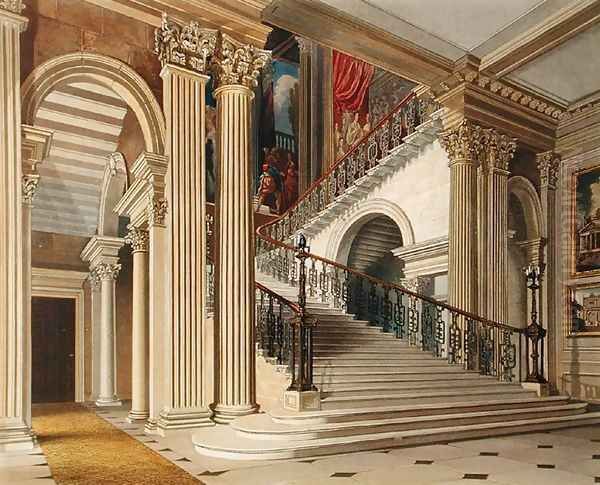 Stair Case, Buckingham House, from 'The History of the Royal Residences' Oil Painting by Richard Cattermole