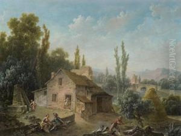 Les Travaux De La Ferme Oil Painting by Nicolas-Jacques Juliard