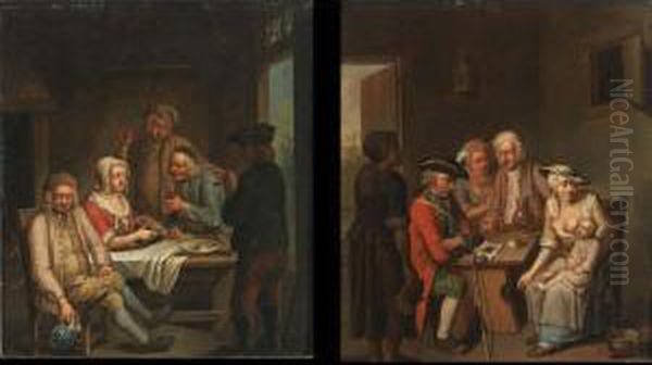 Figures Eating, Drinking And Smoking At A Table Oil Painting by Justus Juncker