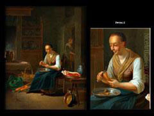 Junge Frau Bei Der Kuchenarbeit Oil Painting by Justus Juncker