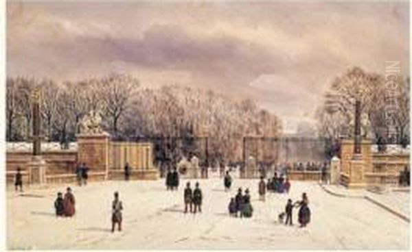 L'entree Du Jardin Des Tuileries Sous La Neige Oil Painting by Theodore Jung