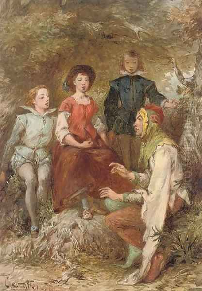 A court jester with a captive audience Oil Painting by Charles Cattermole