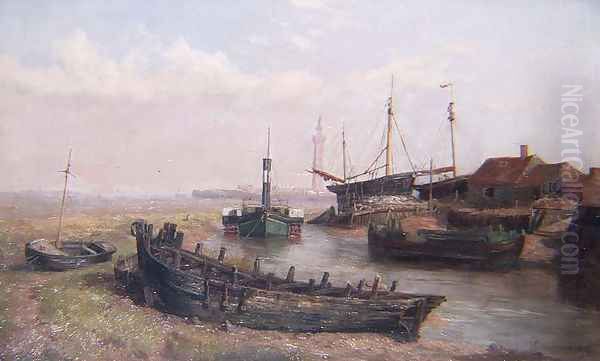 The Mouth of the River Freshney, near Grimsby, Lincolnshire, 1874 Oil Painting by George Cammidge