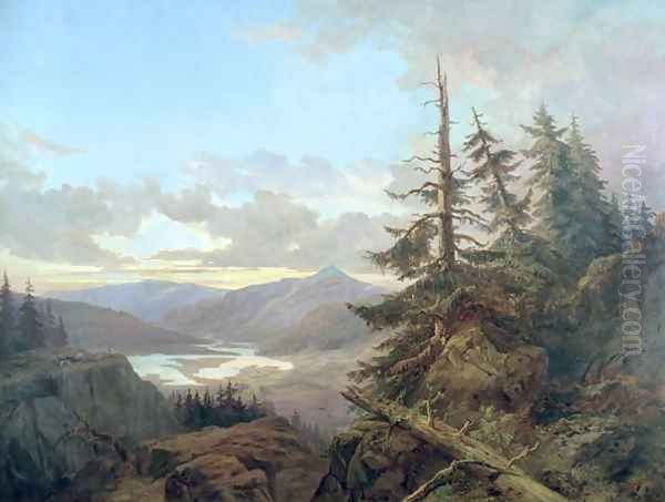 Norwegian Landscape in the Light of the Early Morning, 1863 Oil Painting by Ludvig Eugene Carl XV or Karl