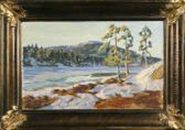 Vinterlandskap, Signerad Och Daterad Erik Juselius 1929 Oil Painting by Erik Juselius