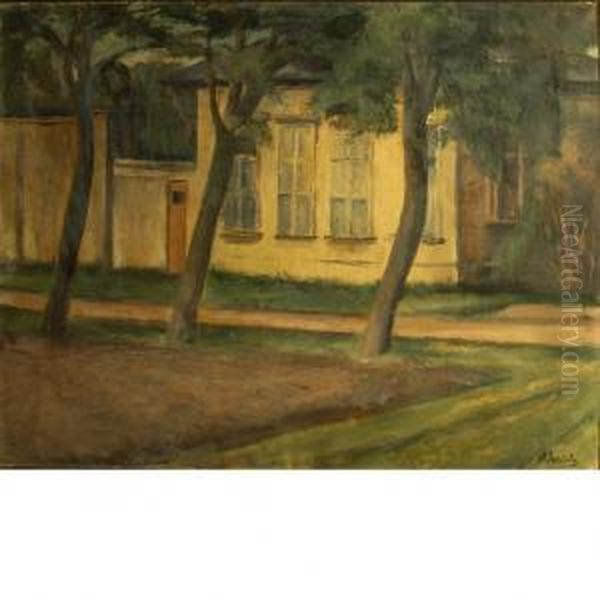 View Of A House And Trees Oil Painting by Alfred Justitz