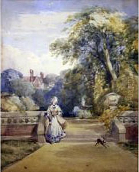 Lady By Garden Steps Oil Painting by Henry Jutsum