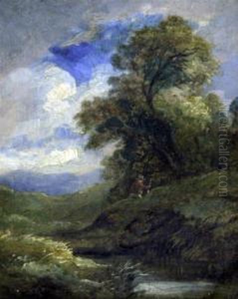 Figure In A Landscape Oil Painting by Henry Jutsum