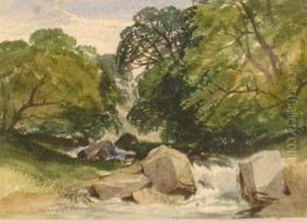 A Rocky Stream. Oil Painting by Henry Jutsum