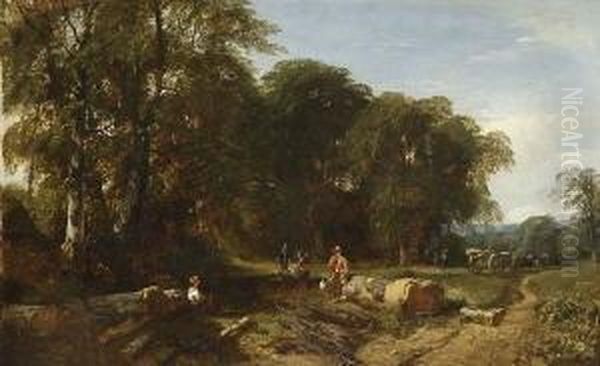 Holzarbeiter Bei Der Rast Auf Der
 Waldlichtung. Oil Painting by Henry Jutsum