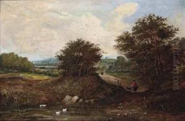 Figures In An Extensive Landscape Oil Painting by Henry Jutsum