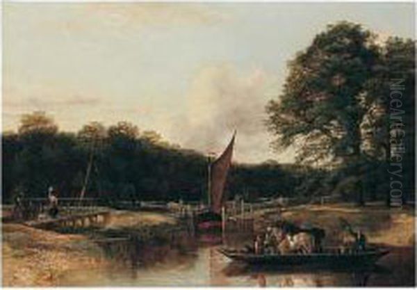 View Of A Lock On The Medway Oil Painting by Henry Jutsum