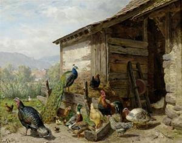 The Chicken Run Oil Painting by Carl Jutz