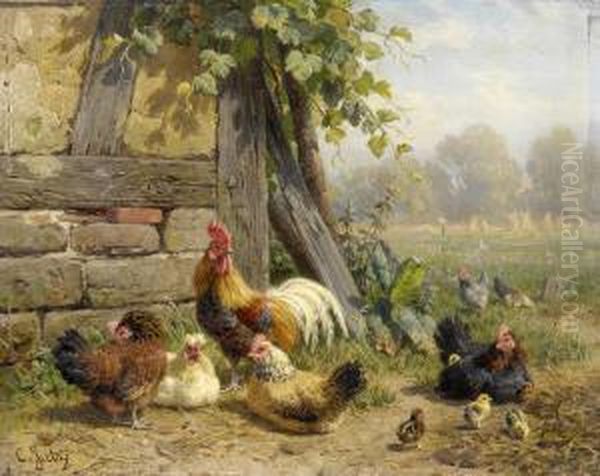 Buntes Federvieh. Oil Painting by Carl Jutz