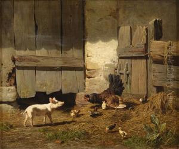 Das Neugierige Ferkel. Oil Painting by Carl Jutz