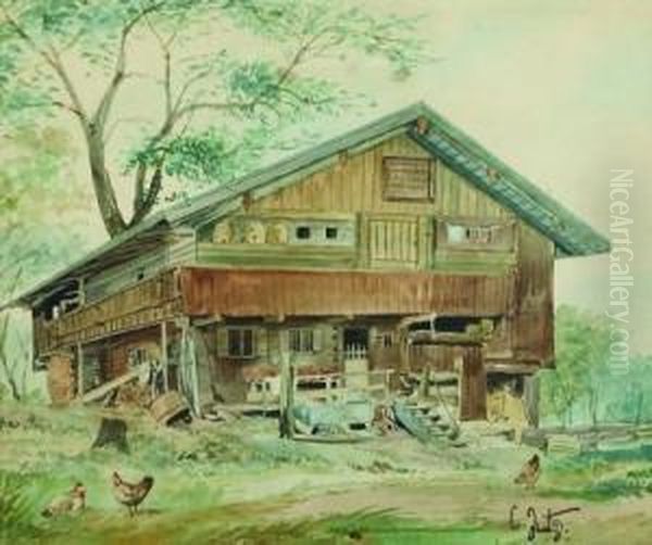 Suddeutsches Bauerngehoft Oil Painting by Carl Jutz