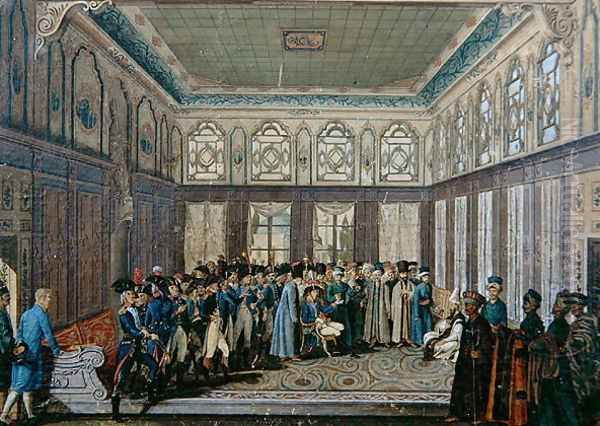 Reception of General Aubert-Dubayet by the Grand Vizier of the Sultan in Constantinople, 1796-7 Oil Painting by Antoine-Laurent Castellan