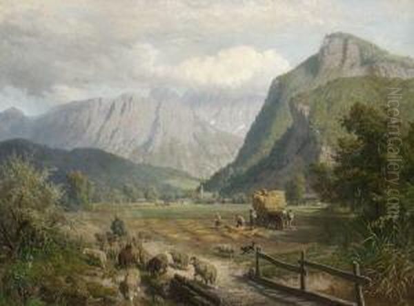 Getreideernte Bei
 Flintsbach. Oil Painting by Carl Jutz