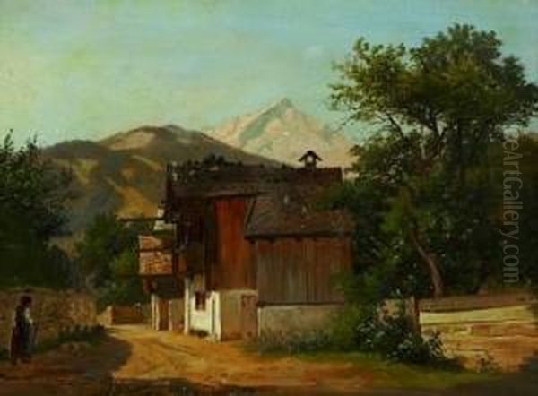 Straschen In Einem Bergdorf Oil Painting by Andreas Thomas Juuel