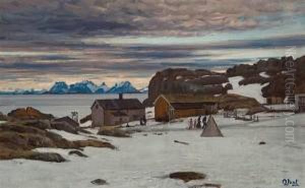 Solnedgang Over Lofotveggen Oil Painting by Ole Juul