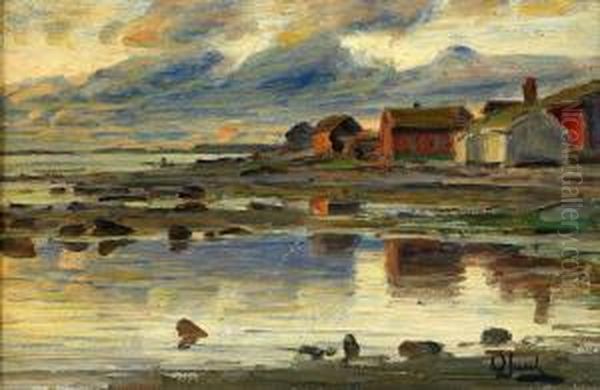 Fiskebodar I Solnedgang Oil Painting by Ole Juul