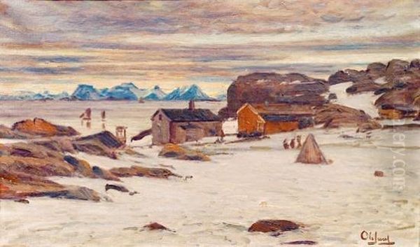 Fiskevaer I Lofoten Oil Painting by Ole Juul