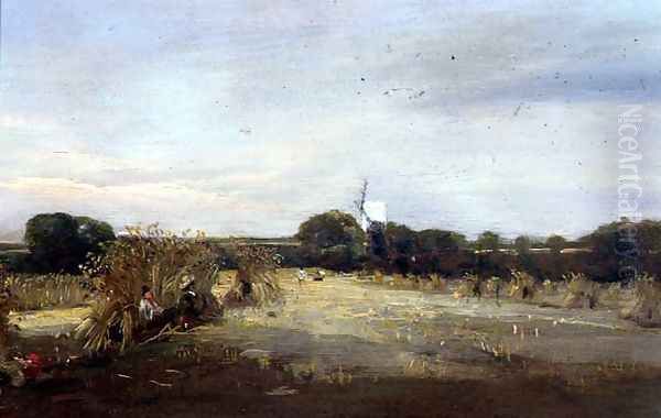 Summer Harvest near Henglesbury Head Oil Painting by Thomas Churchyard