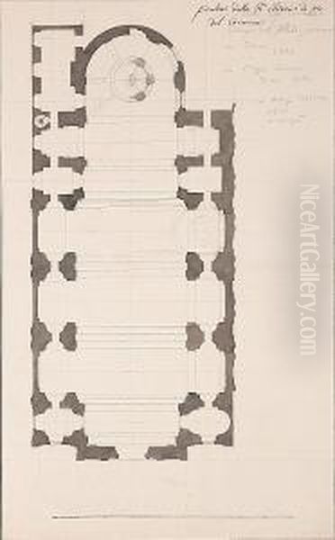 Ground Plan For The Church Of The Carmine, Turin (1732) Oil Painting by Filippo Juvarra