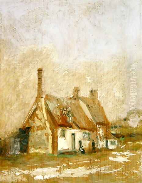 Cottages in a Landscape Oil Painting by Thomas Churchyard