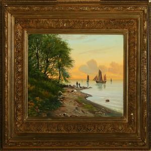 Scenery With Sailboats Oil Painting by Ludvig Kabell