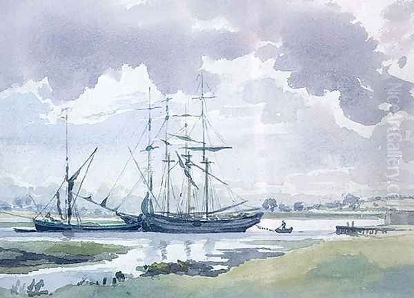 Shipping at Anchor, Woodbridge, Suffolk Oil Painting by Thomas Churchyard