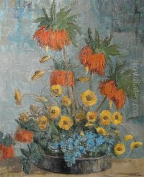 Bouquet Of Flowers Oil Painting by Geza Kadar