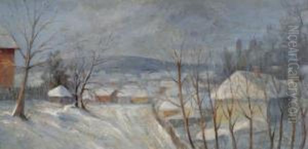 Winter Landscape Oil Painting by Geza Kadar