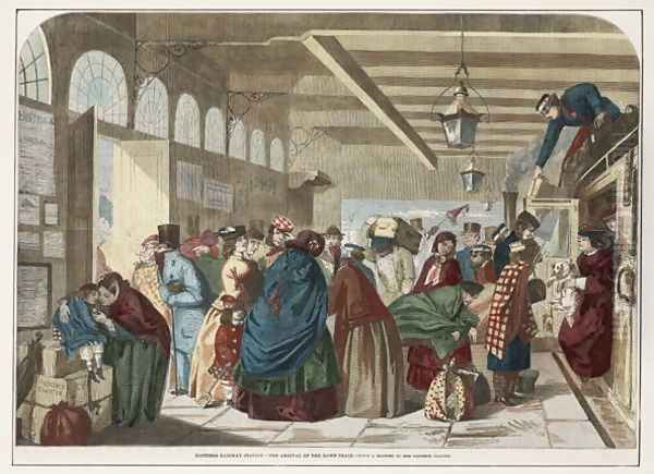 Hastings Railway Station - The Arrival of the Down-Train Oil Painting by Florence Claxton