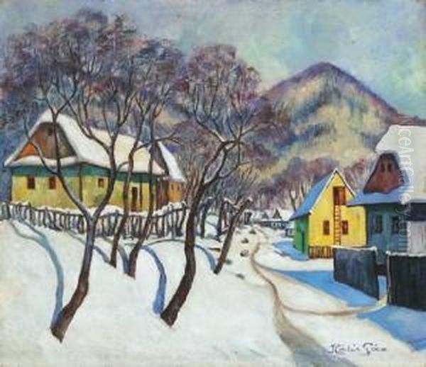 Nagybanya Scene In Winter by Geza Kadar