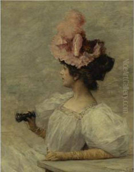 Woman With Opera Glasses Oil Painting by Frederick Hendrik Kaemmerer