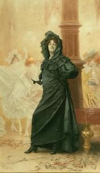 A Fashionable Lady At A Masquerade Ball Oil Painting by Frederick Hendrik Kaemmerer