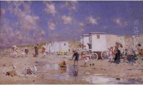 Beach At Scheveningen, Holland Oil Painting by Frederick Hendrik Kaemmerer