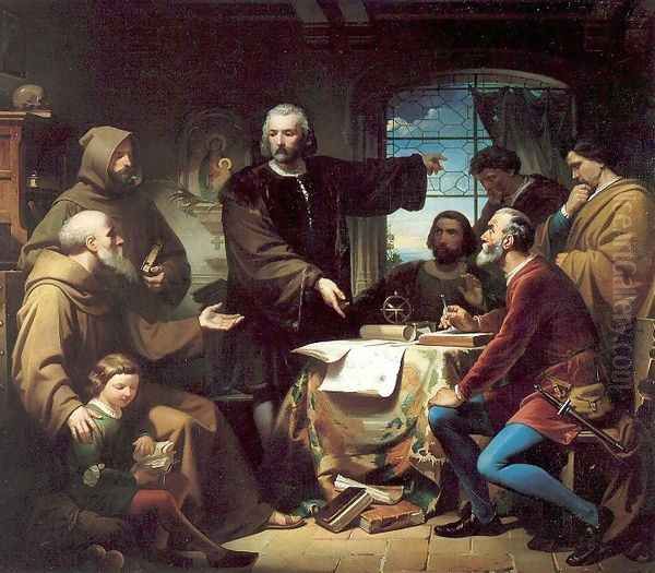 Christopher Columbus in the Convent of La Rabida 1856 Oil Painting by Eduardo Javier Ramon Cano de la Pena