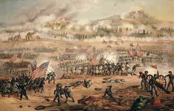 The Union attack on Marye's Heights during the Battle of Fredericksburg, 13th December 1862 Oil Painting by Frederick Carada