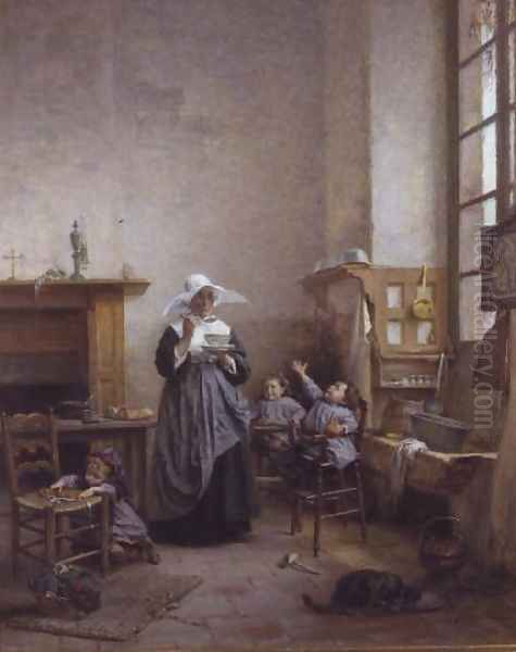 Feeding Time Oil Painting by V. Chevilliard