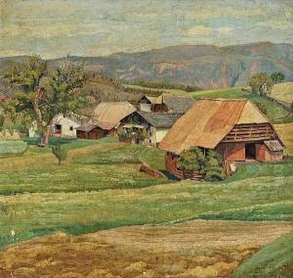 A Farm Yard View Oil Painting by Max Kahrer