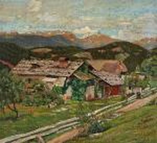 Farm In Summer Oil Painting by Max Kahrer