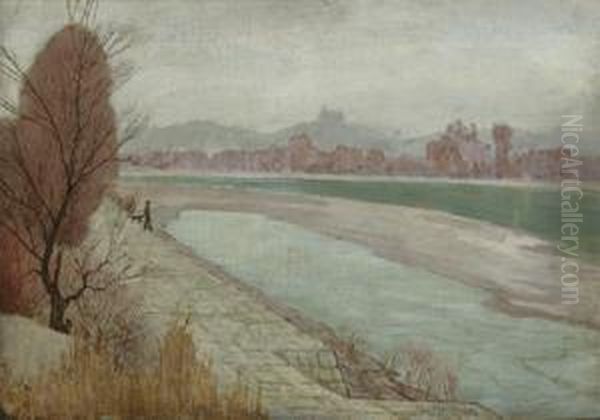 Grauer Wintertag An Der Donau Oil Painting by Max Kahrer