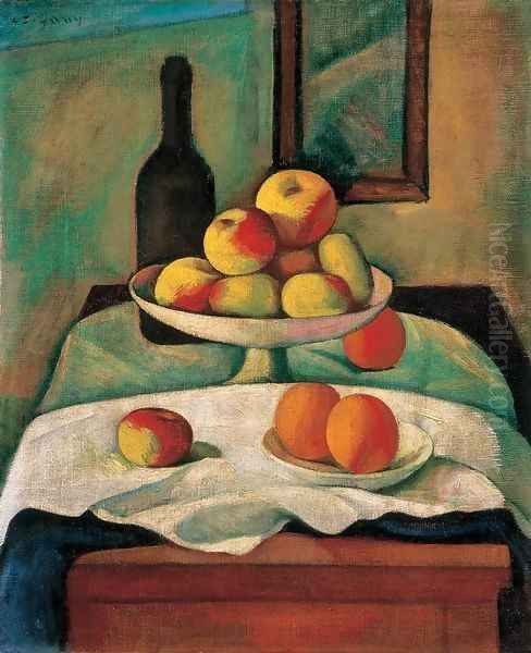 Still life with Apples and Oranges 1910s Oil Painting by Dezso Czigany