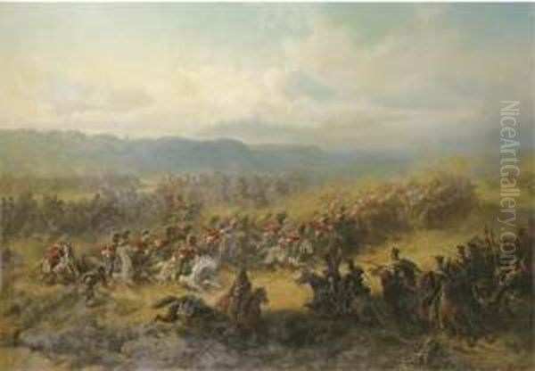 Battle Of Balaklawa At The Sapoune Heights On The Crim (25th Of October 1854) Oil Painting by Friedrich Kaiser