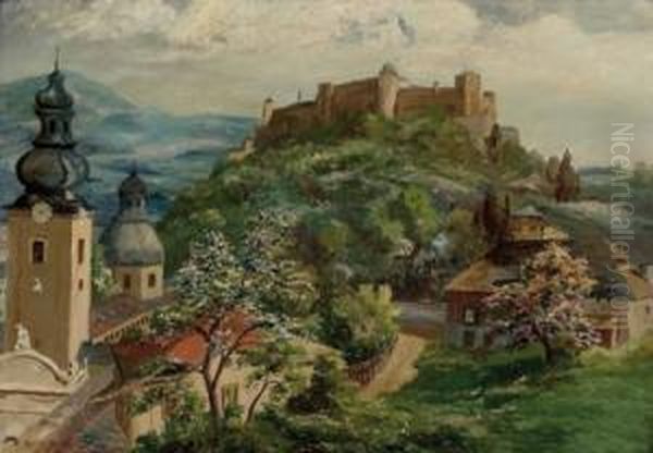 Salzburg-blick Vom Monchsberg Auf Festung Und Altstadt Oil Painting by Carl Kaiser-Herbst